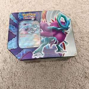 Pokemon Tin with Purple and Green Legendary Artwork